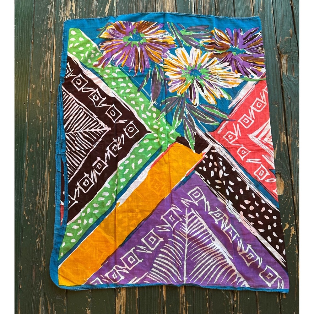 Floral Geometric Scarf Multi‎ Color Abstract Cotton Blend Rectangular huge rave